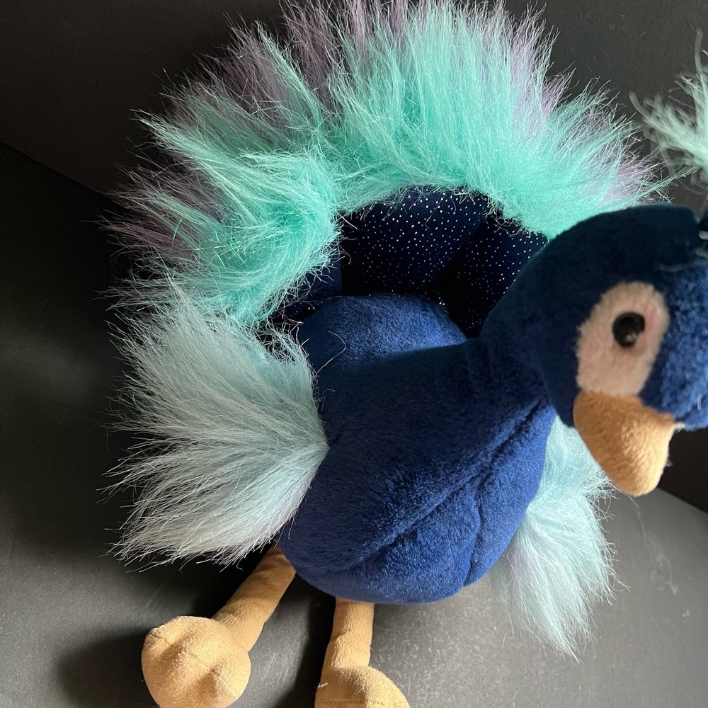 Aurora Luxe Boutique 12" Mora Peacock Bird Stuffed Animal Plush Glittery Fluffy - Picture 3 of 11